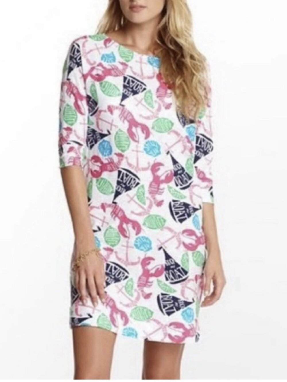 Lilly Pulitzer Cassie Cotton Dress XL Nautical Print